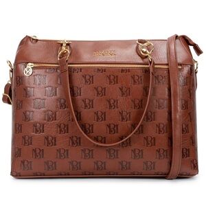 Badgley Mischka Madalyn Vegan Leather Travel Tote Weekender Bag Brown NWT